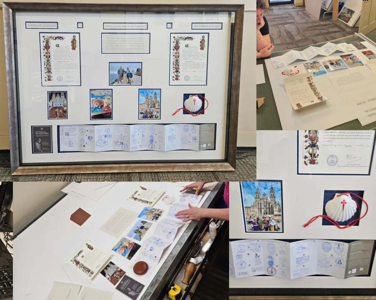 Conservation picture framing project featuring archival matting, documents, photographs, and sentimental keepsakes by Friedman’s Framing in Savannah, GA