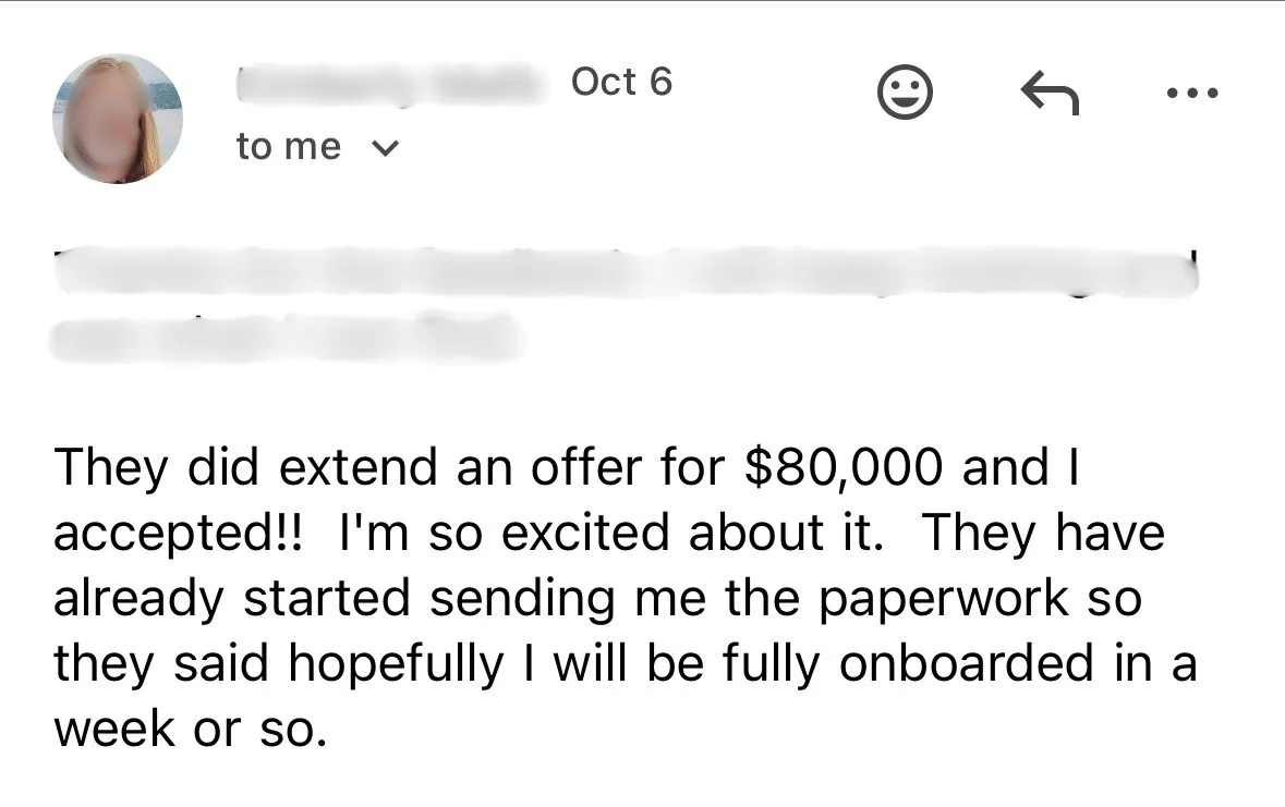 Client accepted an $80,000 offer