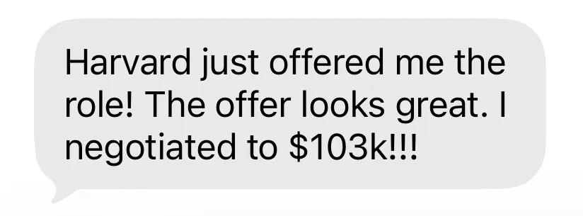 Harvard offer negotiated to $103k