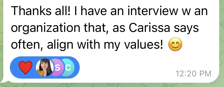 Interview with an organization aligned with the client’s values