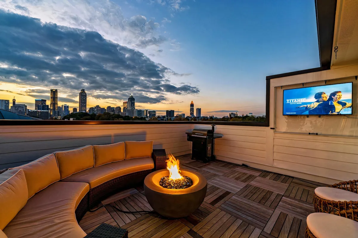  At SILVER X HOMES Enjoy breathtaking views of the Atlanta Skyline from the furnished rooftop of this beautifully designed town home.
