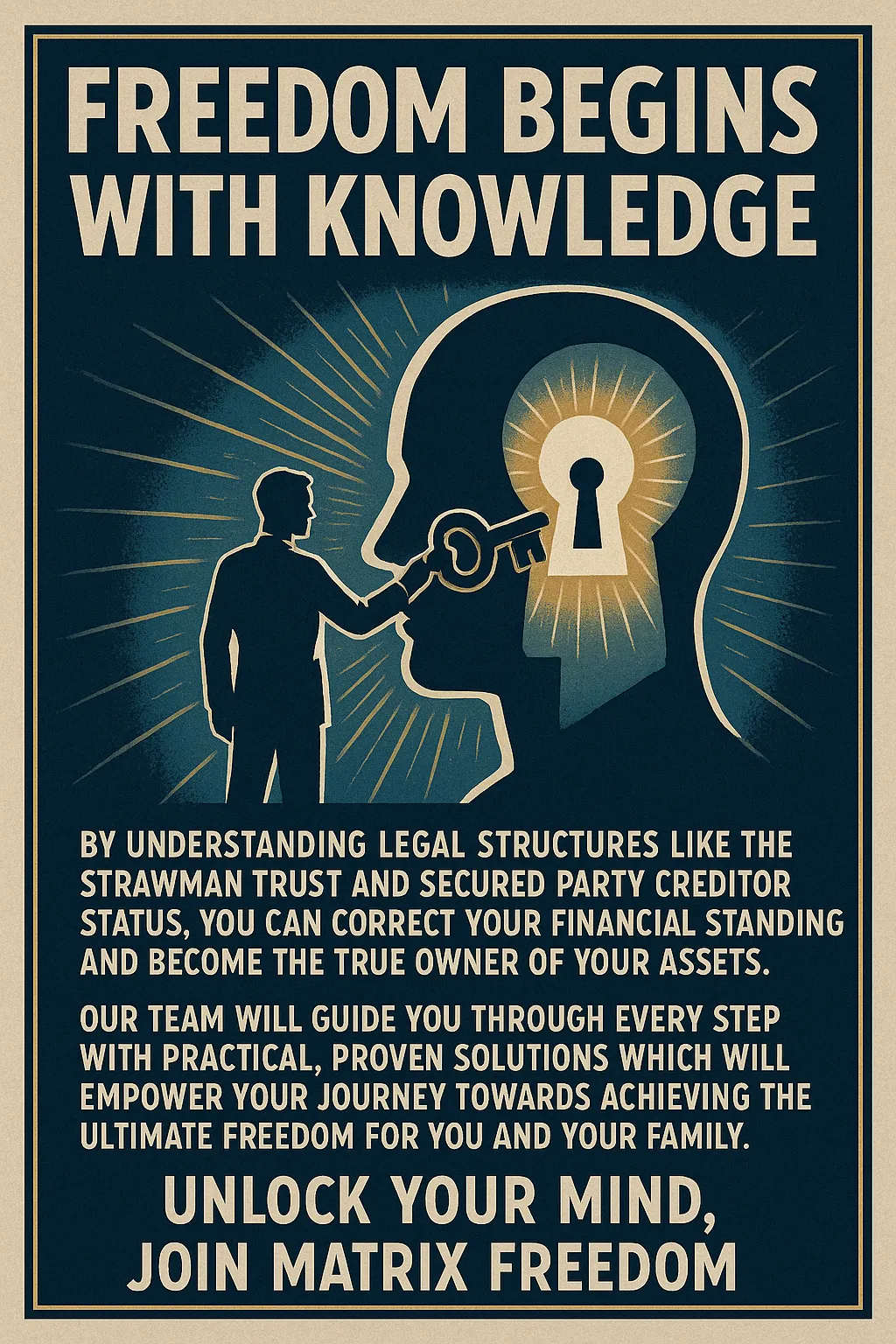 freedom begins with knowledge, understanding legal structure, strawman trust, correct your financial standing, true owner of your assets, join Matrix Freedom