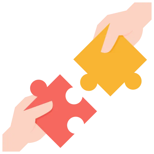 Two interlocking puzzle pieces representing the creation of tailored marketing strategies that fit unique business goals