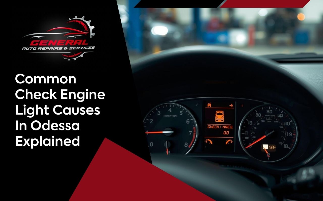 Check engine light causes in Odessa shown on a car dashboard