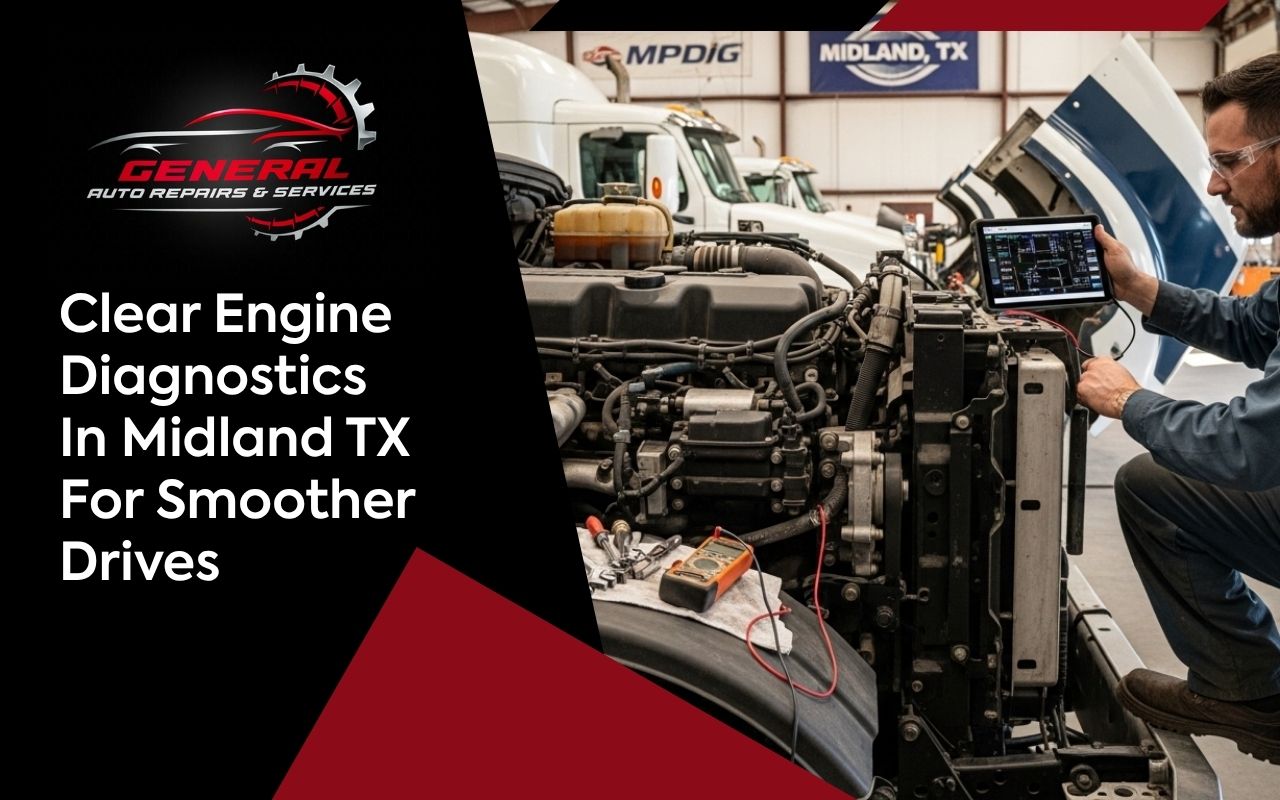 Technician performing engine diagnostics in Midland TX