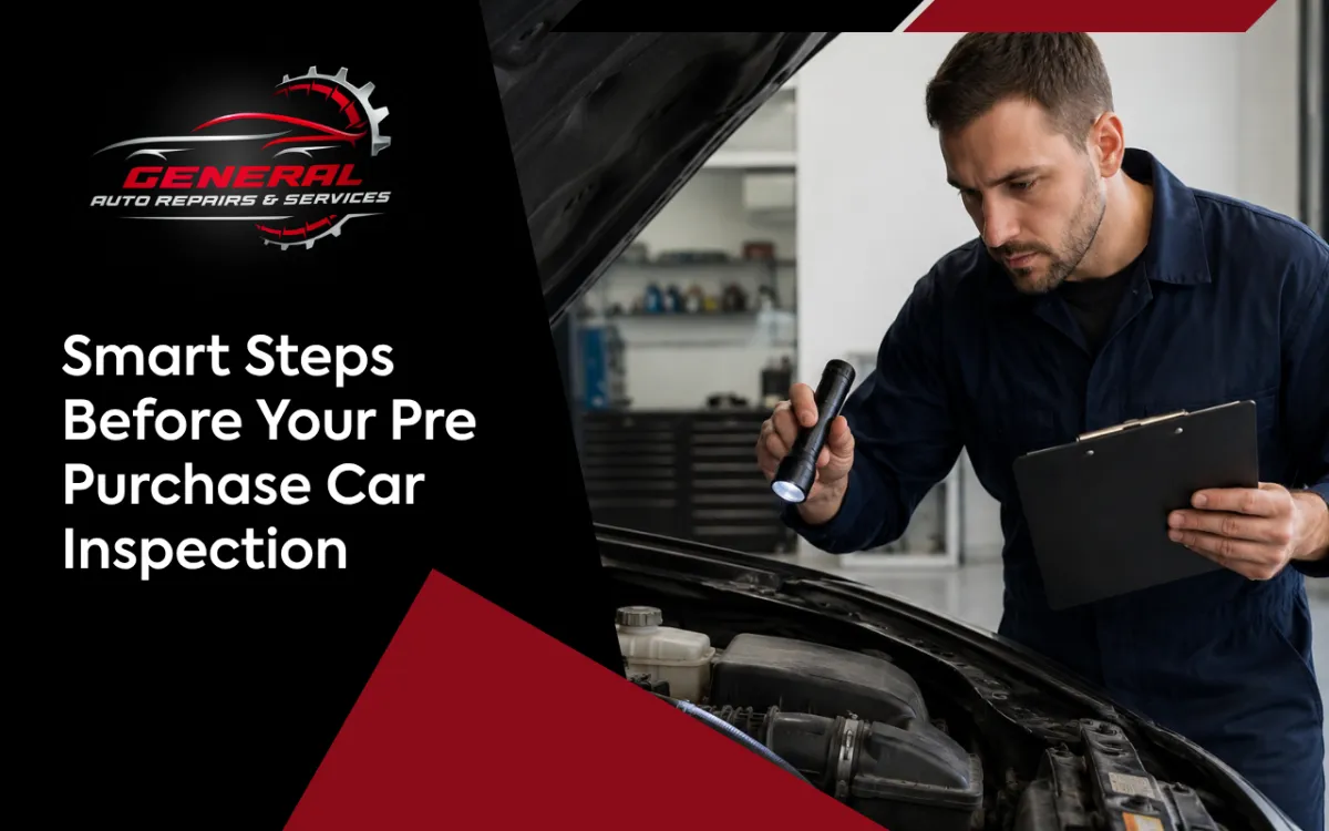 Mechanic reviewing a pre purchase car inspection checklist