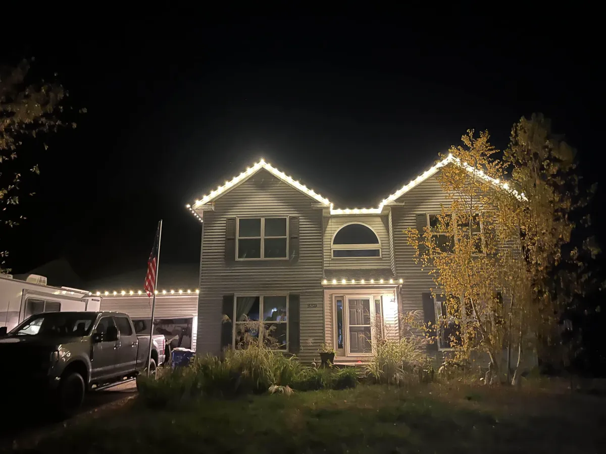 lighted string light during nighttime