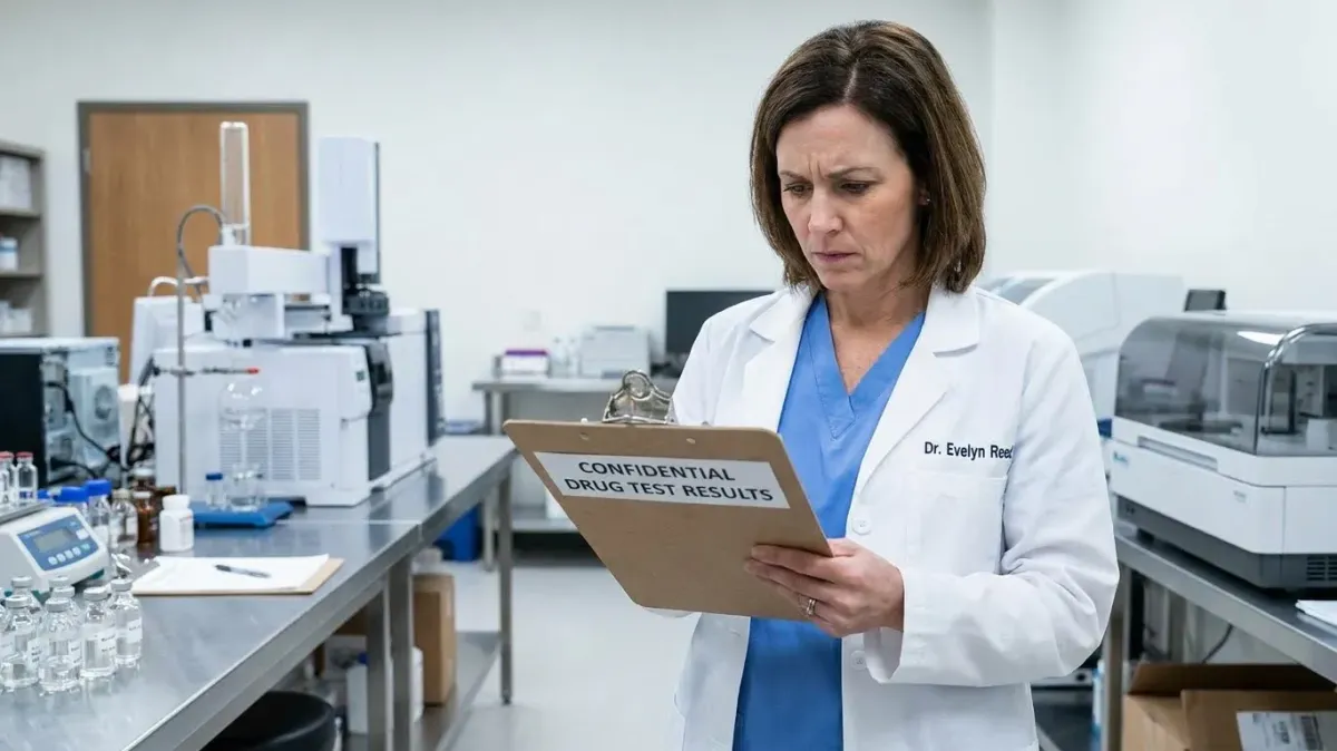 Doctor reviewing meth detection test results in a clinical laboratory