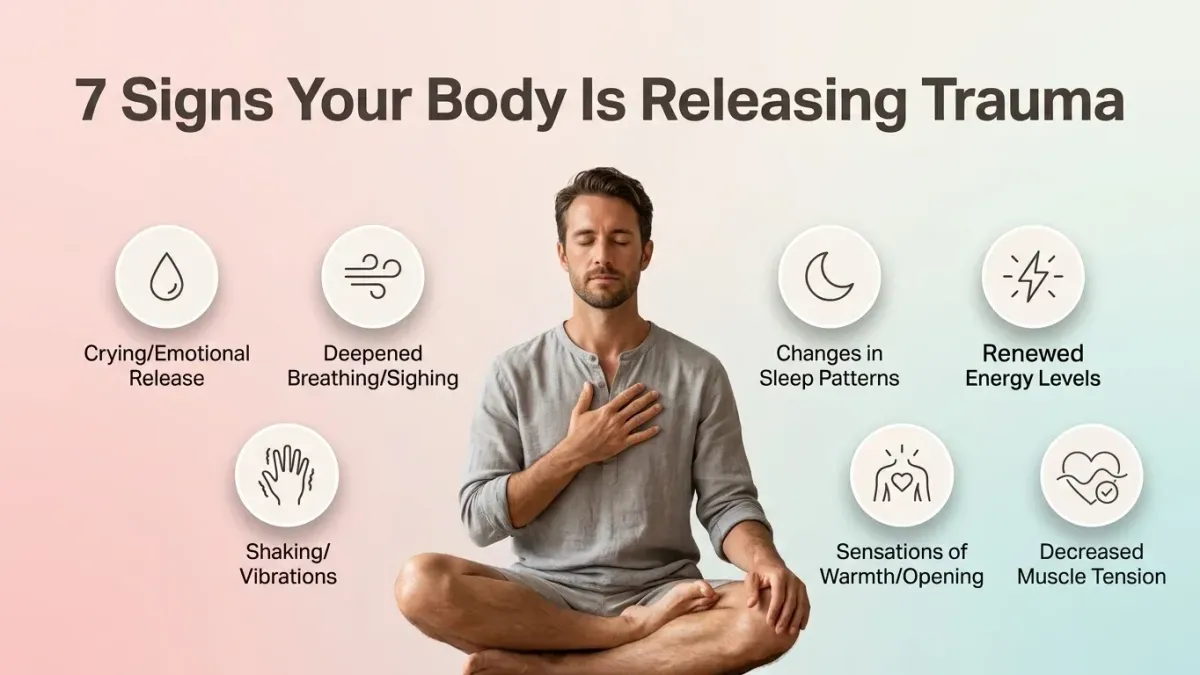 7 signs your body is releasing trauma, calm man illustrating nervous system healing signs