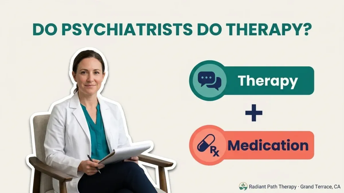 Psychiatrist explaining the connection between therapy and medication management