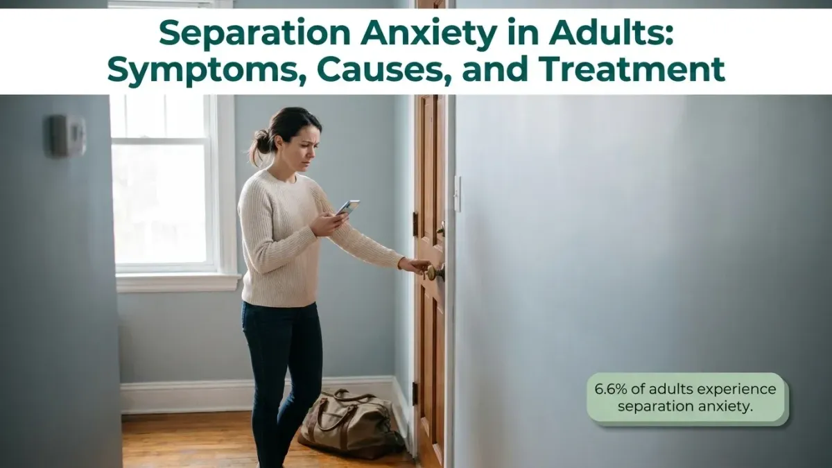 Woman hesitating at the door, illustrating separation anxiety in adults