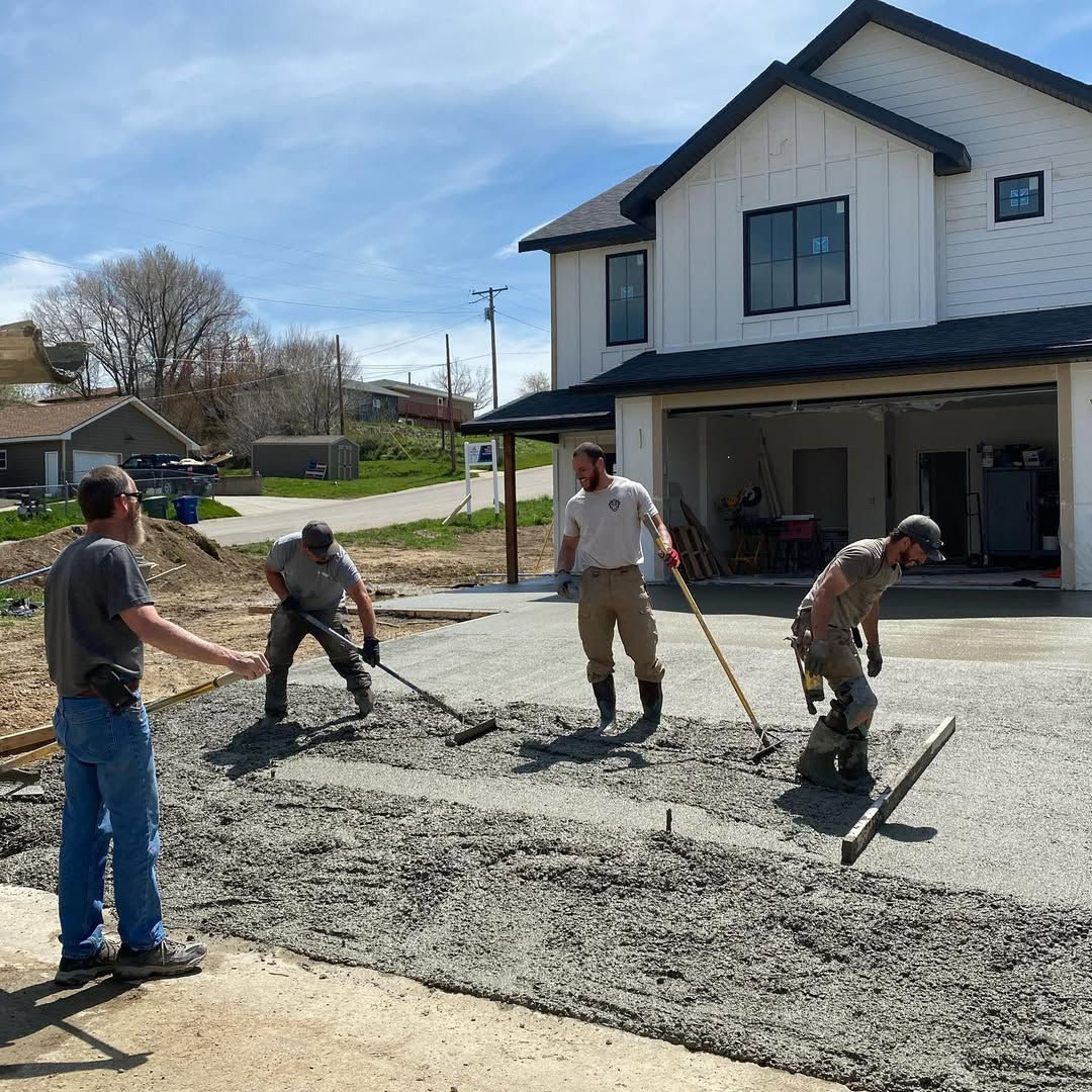 Construction crew pouring concrete for new build project in Sheridan Wyoming