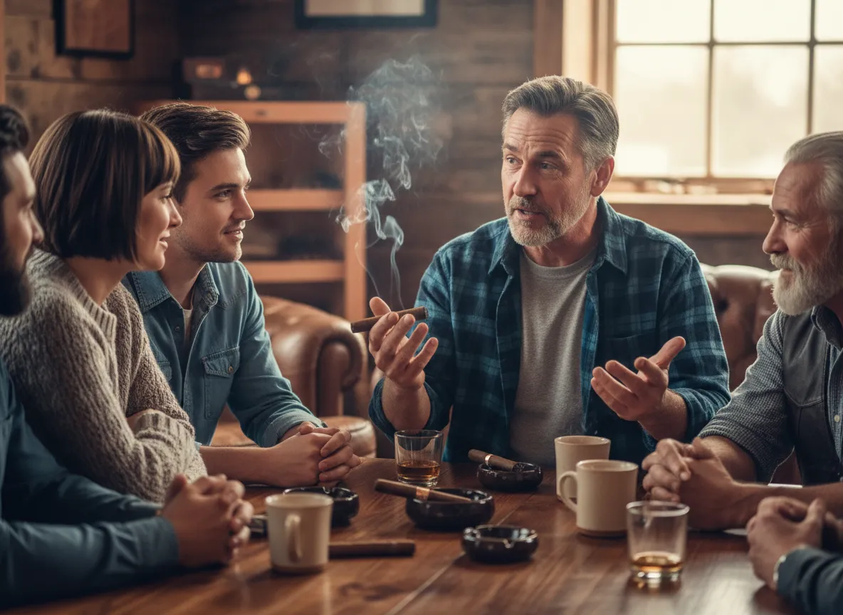 a group of people standing in an office