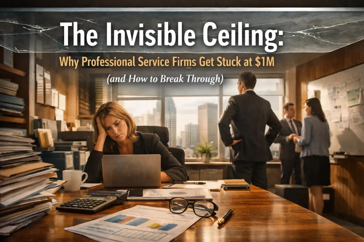 Accounting and professional services firm hitting a revenue ceiling at $1M, showing stress from inefficient processes, manual work, and lack of scalable growth systems.