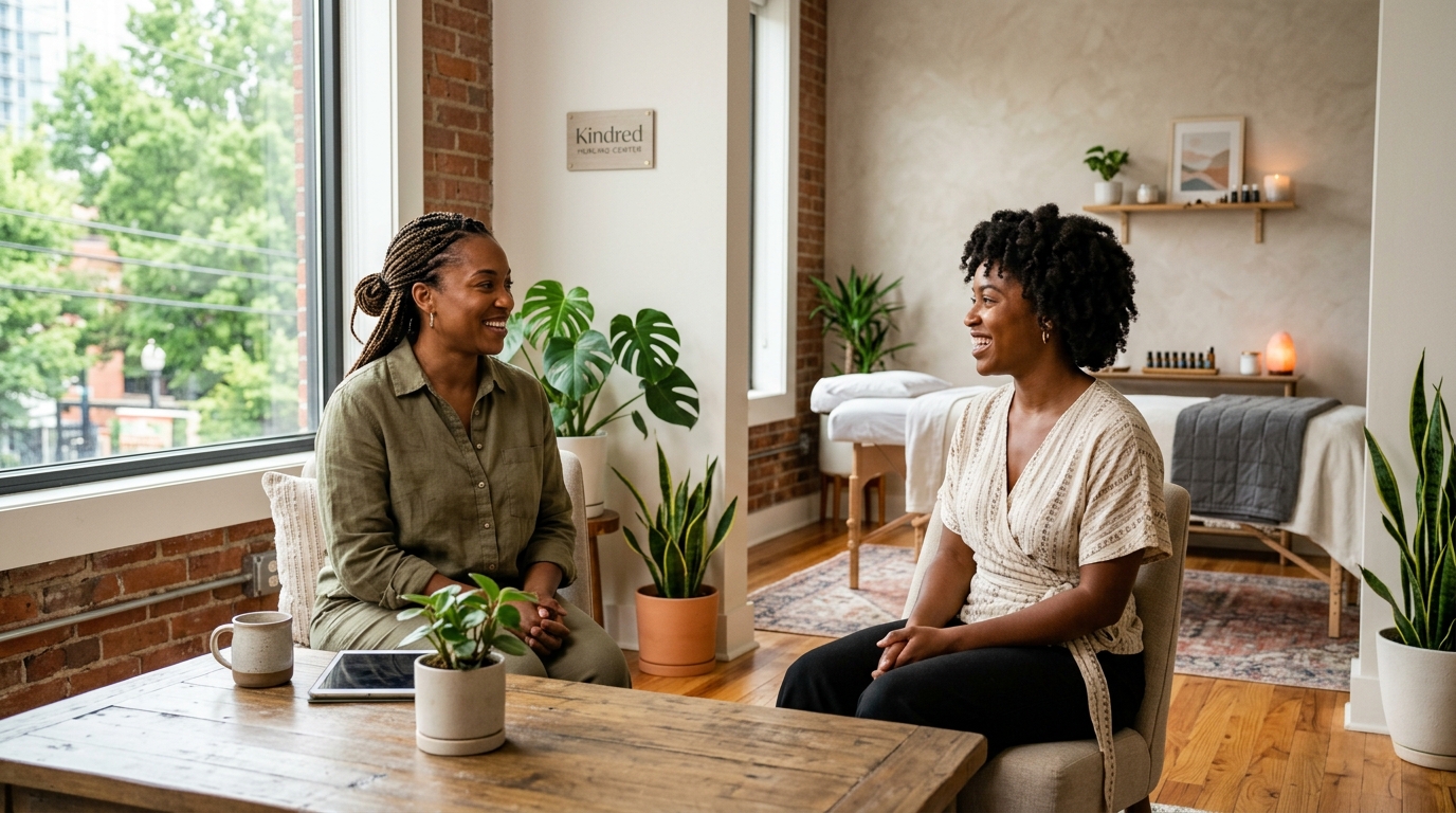 Find the perfect wellness practitioner space for rent in Atlanta. Kindred Healing Center offers a collaborative, purpose-driven sanctuary for holistic healers.