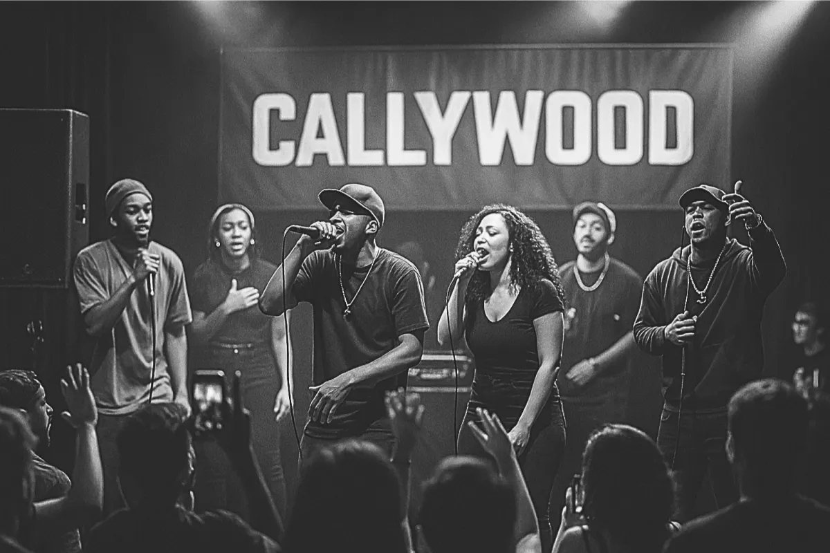 A keyboard with headphones and a microphone