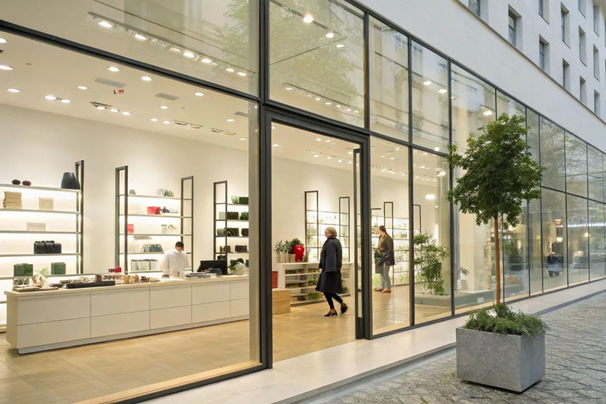 Modern retail storefront with large commercial glass panels installed by RDB Glass in Dayton, OH.