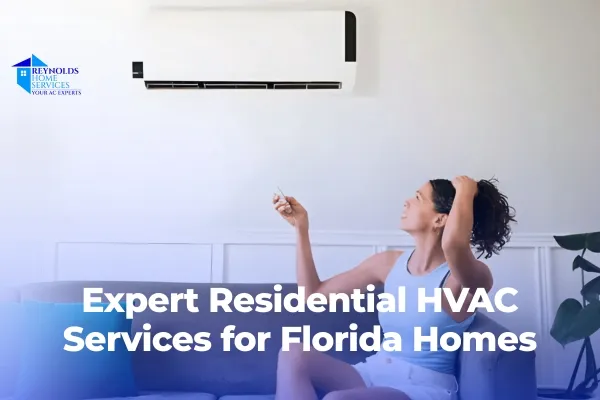 Woman adjusting a wall-mounted air conditioner in her Florida home.