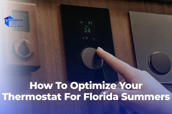 A person adjusts a smart thermostat display on a wall, illustrating temperature control optimization for Florida summers.