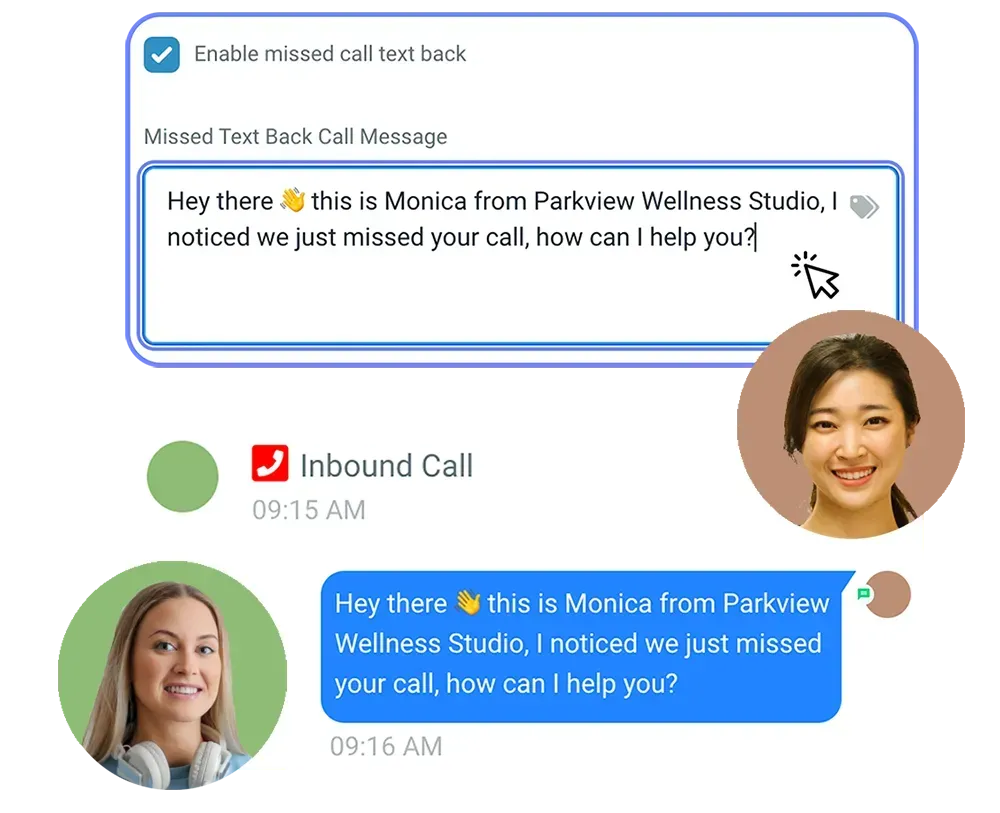 SaaS360 Chatscreen visualizing our missed call text back functionality