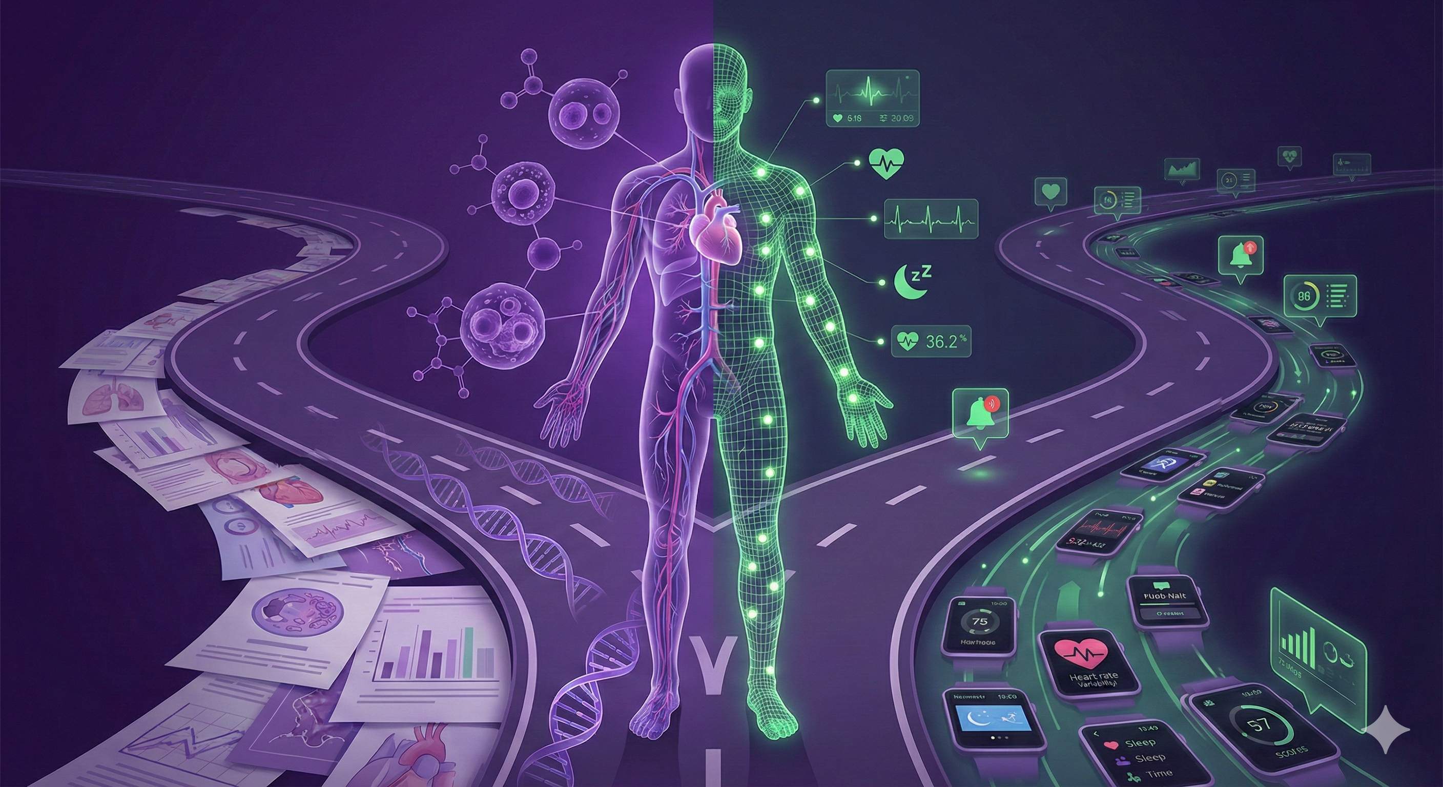 Human body visualization illustrating interconnected biological systems and lifestyle signals.