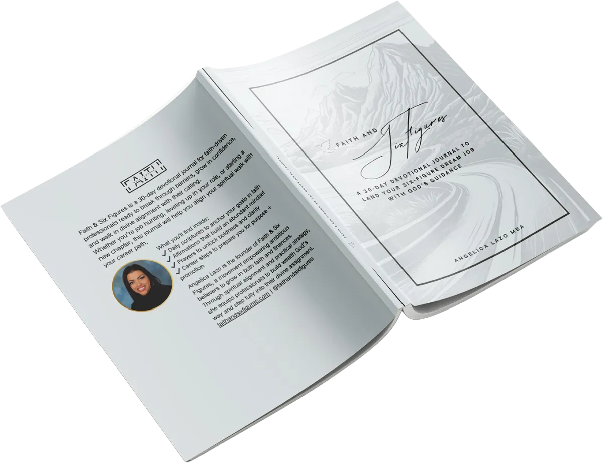 Inside pages of Faith & Six Figures 30-day devotional for career clarity