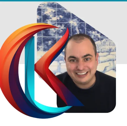 Three real estate experts: one middle-aged woman, one young man, and one older man, all in professional attire, standing together in front of a blue gradient backdrop, smiling confidently. Each holds a different real estate tool or device.