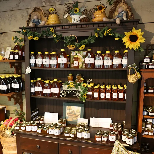 A large selection of honey at our location in Silver Dollar City. located in Branson, Missouri