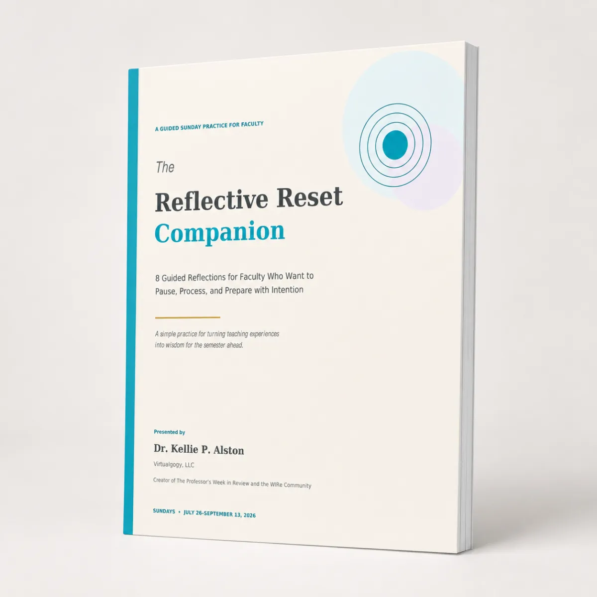 A beautifully designed 24-page reflection guide titled 'The Reflective Reset Companion' resting on a soft-surfaced studio background