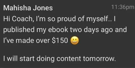 Screenshot testimonial from student