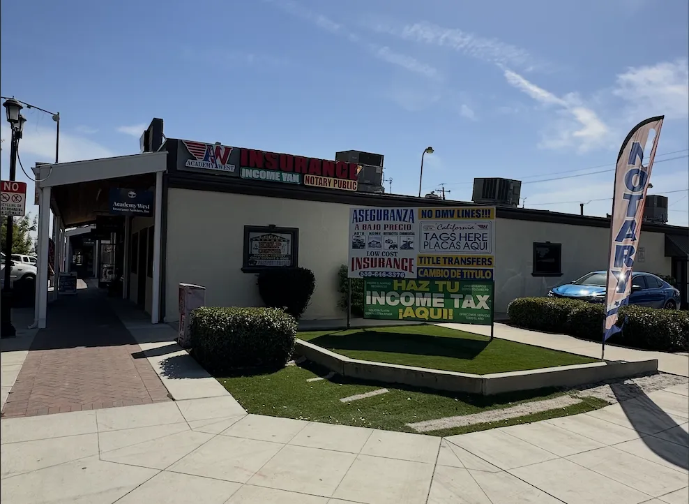 Exterior storefront of Academy West Insurance office