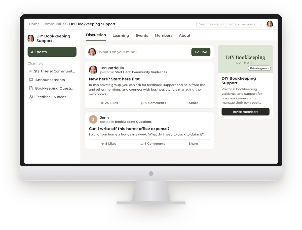 Dual screen mockup showcasing member message thread and asynchronous expert accounting advice