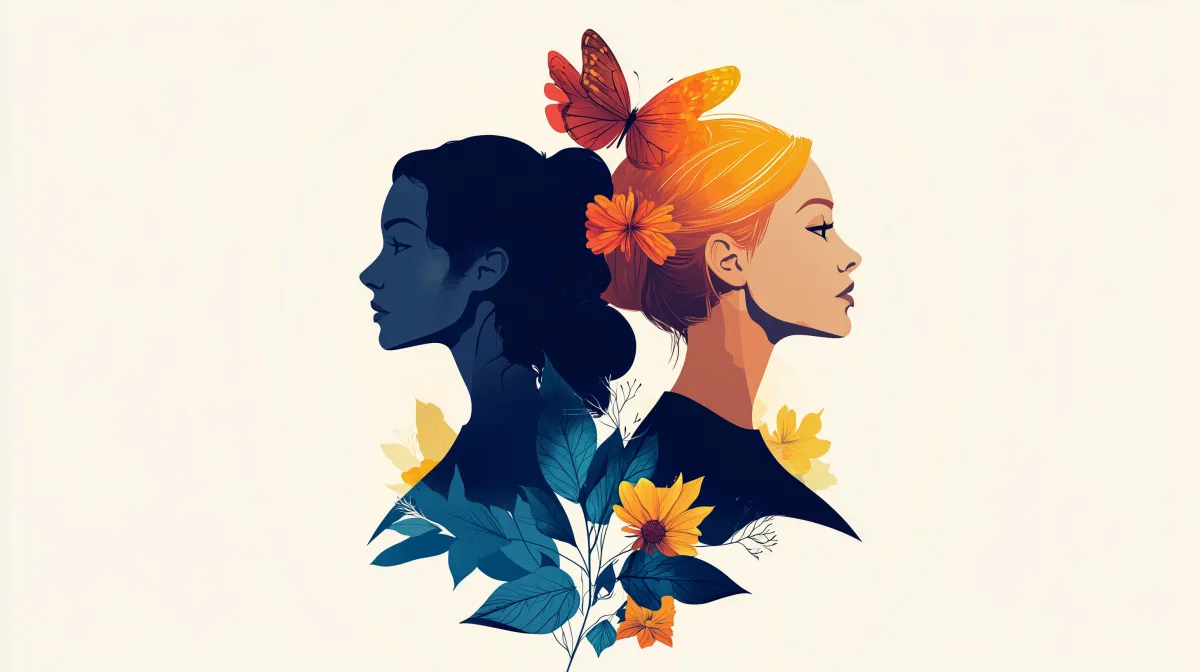 Women with flowers and butterflies representing beauty and transformation