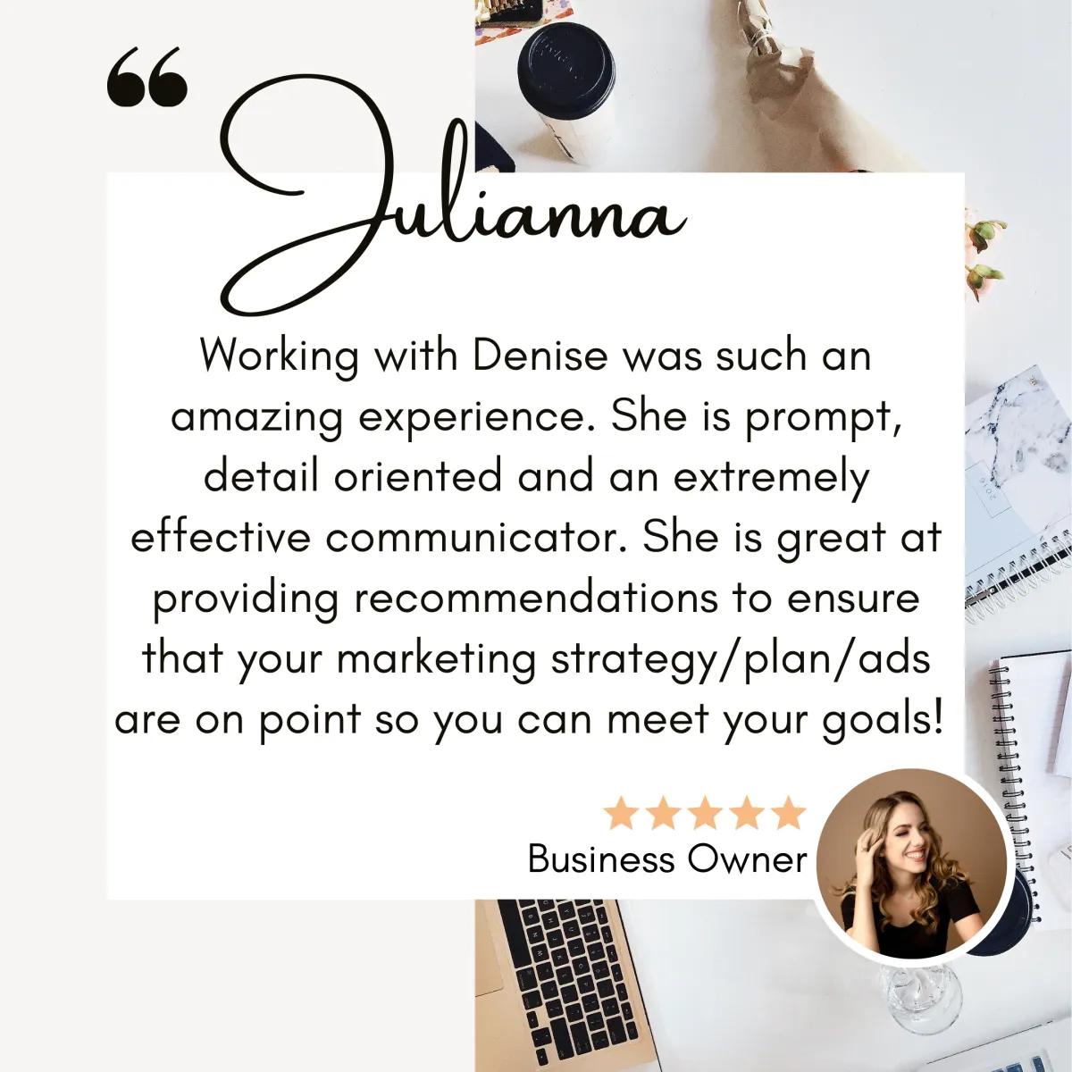 Testimonial Review Julianna Business Owner