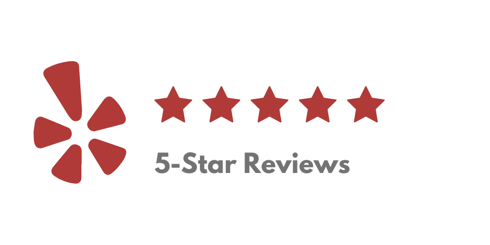 yelp badge with 5-star reviews