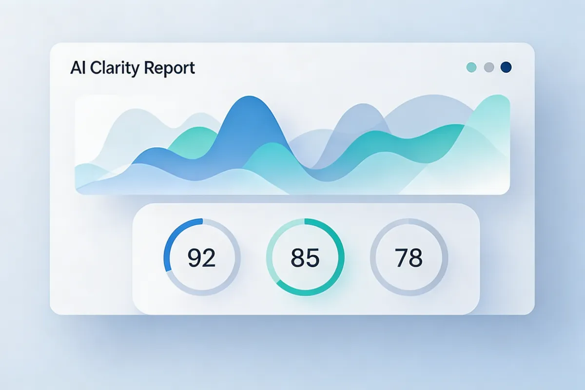 Clean dashboard-style illustration representing AI clarity audit