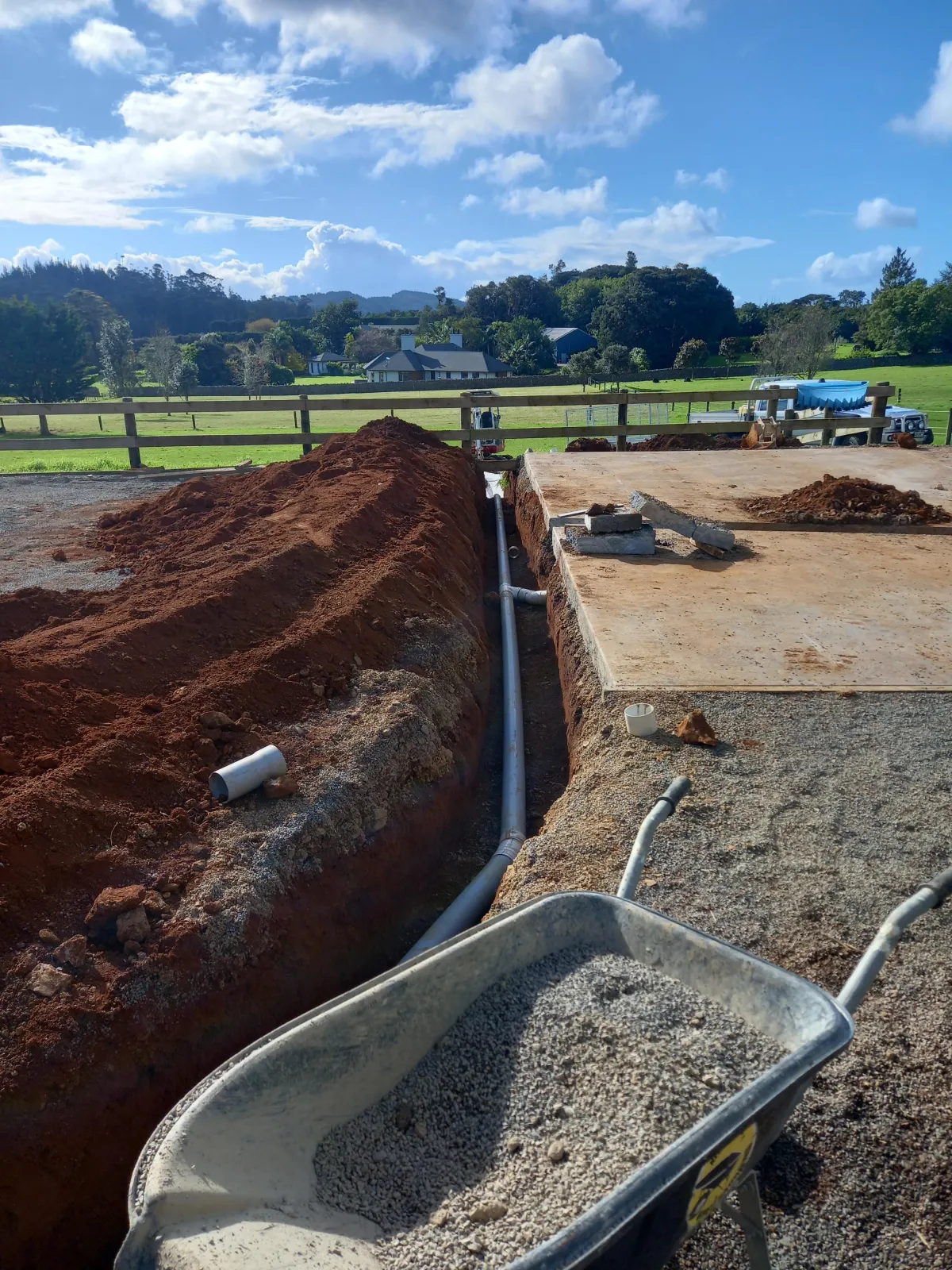 Concrete channel and drainage install on rural Northland construction site