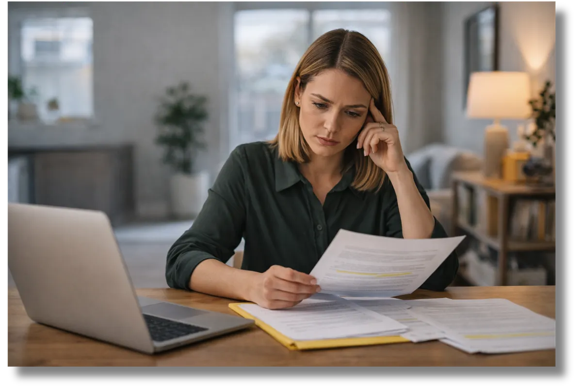 Focused on finances in a modern home