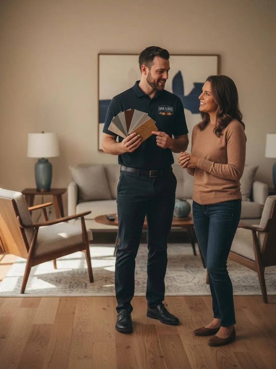Arvo Floors installer consulting with a Middle Georgia homeowner