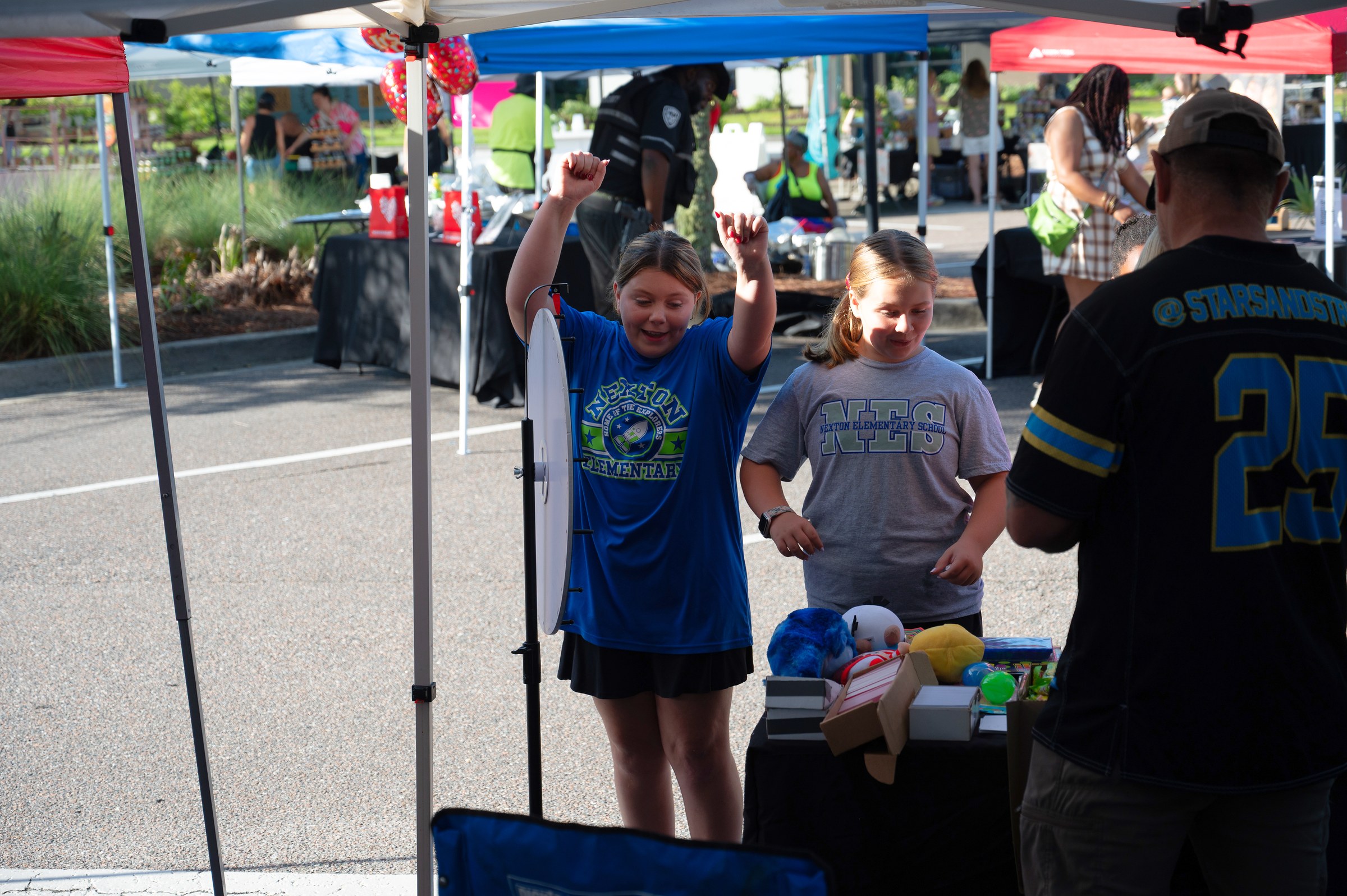 Nexton Elementary students celebrating a prize-wheel win