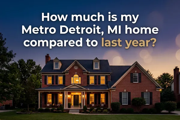 Aerial view of Metro Detroit neighborhood with brick bungalows
