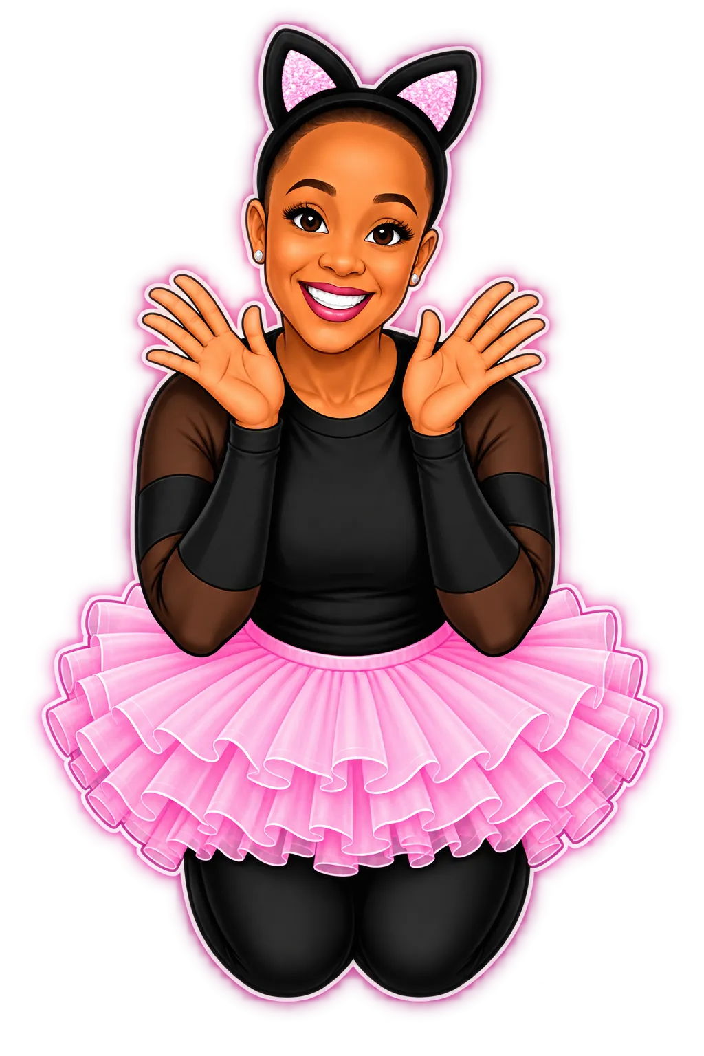 Joyful young ballerina in a bright pink tutu leaping happily in a sunlit dance room cutout