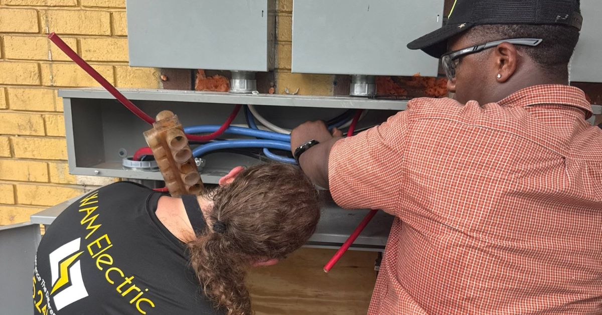 WAM Electric team installing industrial safety disconnects and heavy-duty wiring in Louisiana.