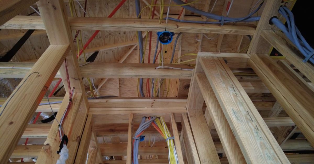 Residential electrical rough-in wiring in a Louisiana home by WAM Electric.