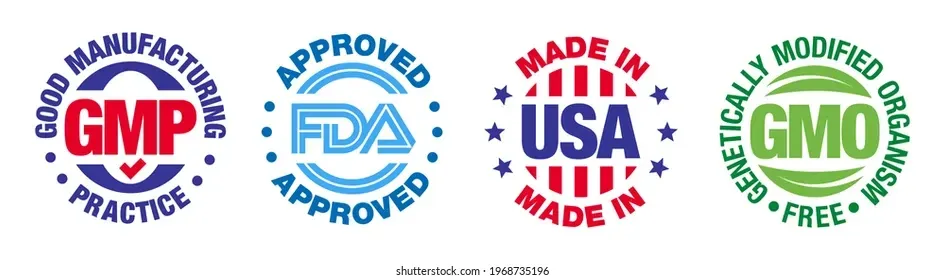 Good manufacturing practices, FDA approved, made in the USA, GMO free