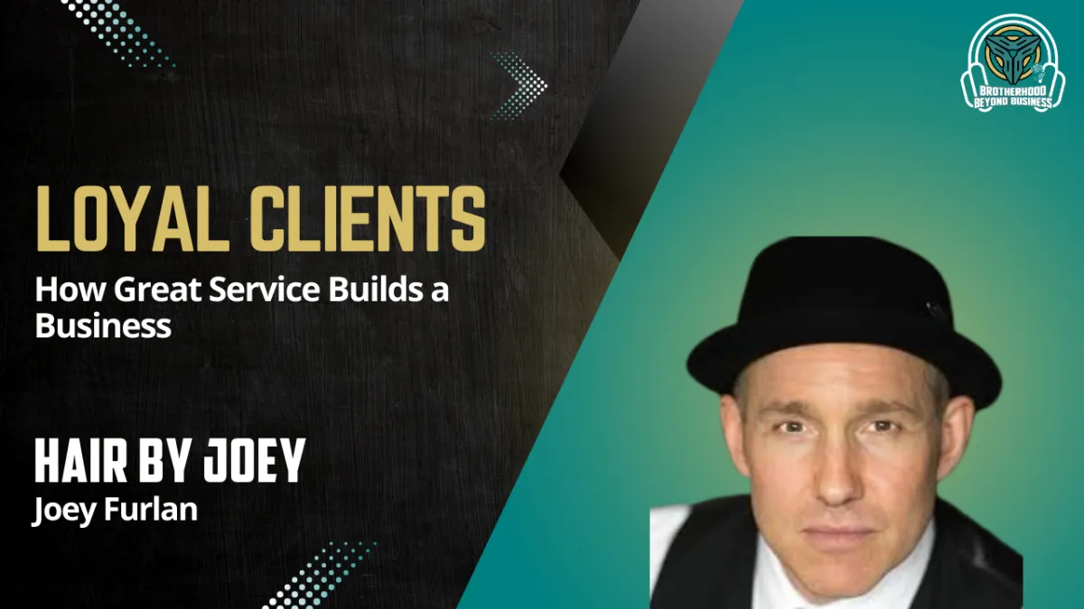 Trev Warnke interviewing Joey Furlan about building Hair By Joey and growing a loyal client base on the Brotherhood Beyond Business podcast.