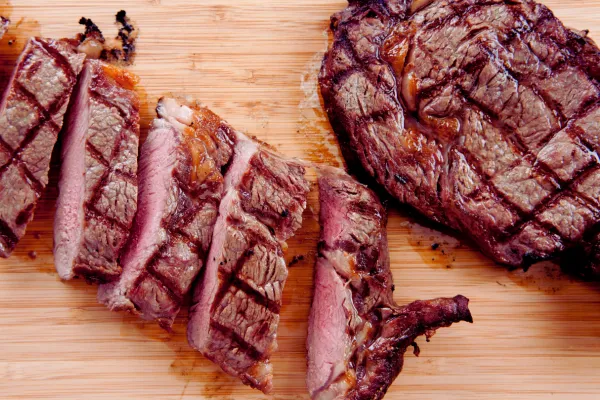 meat on grill with thermometer