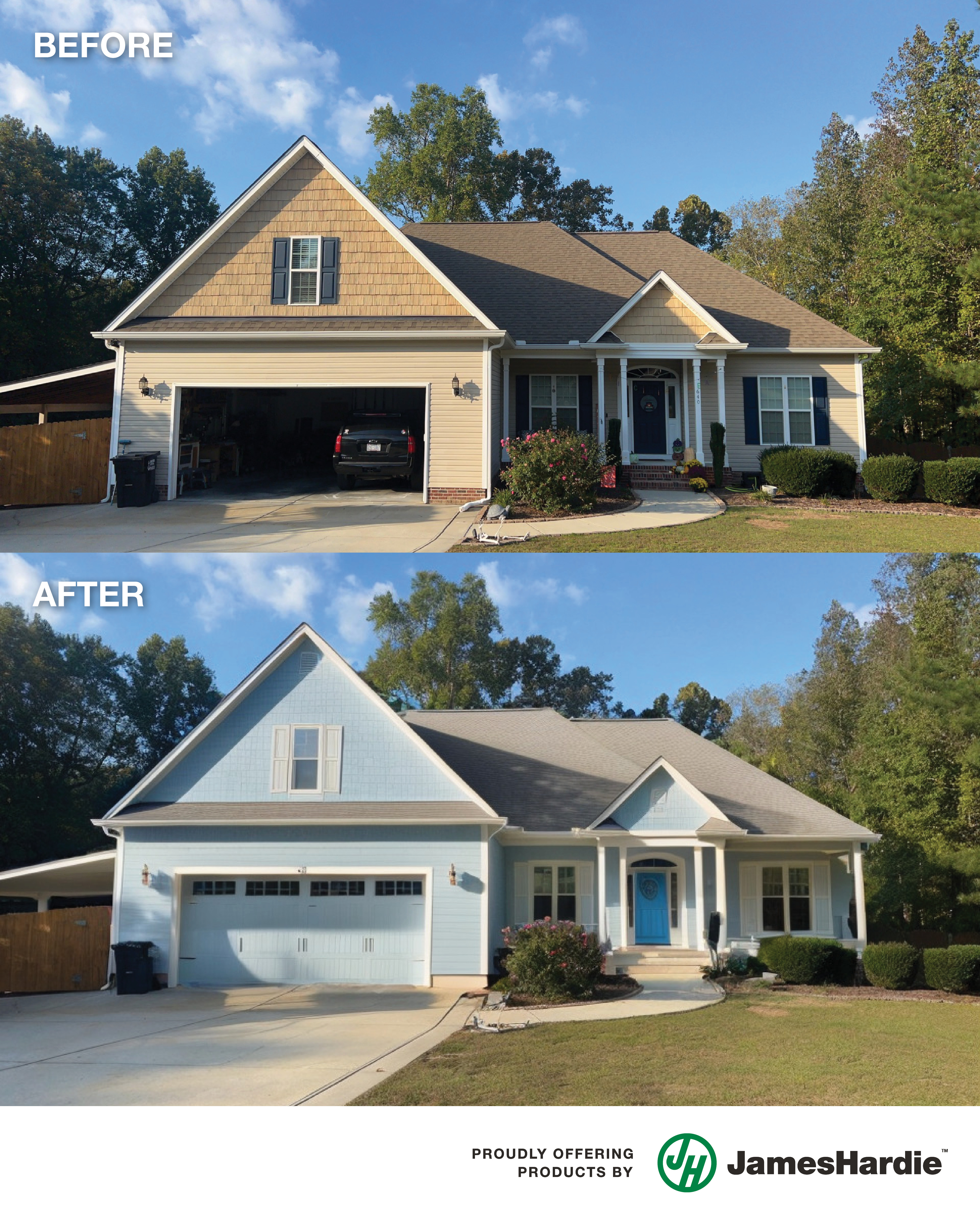 James Hardie siding before and after exterior renovation in Alpine Utah with updated plank siding and modern curb appeal