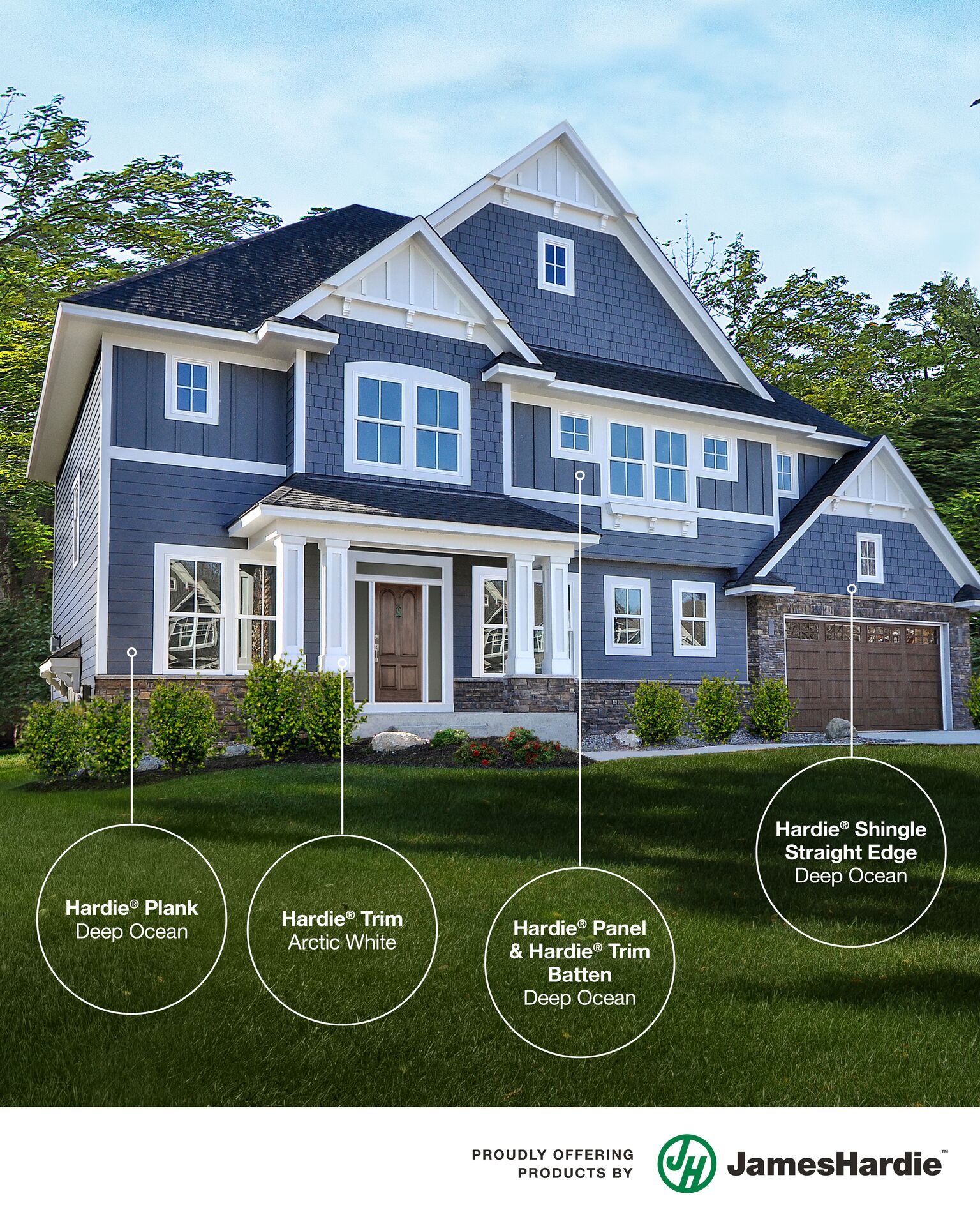 Luxury home in Draper Utah finished with James Hardie fiber cement siding including Hardie Plank and Hardie Shingle in Deep Ocean color