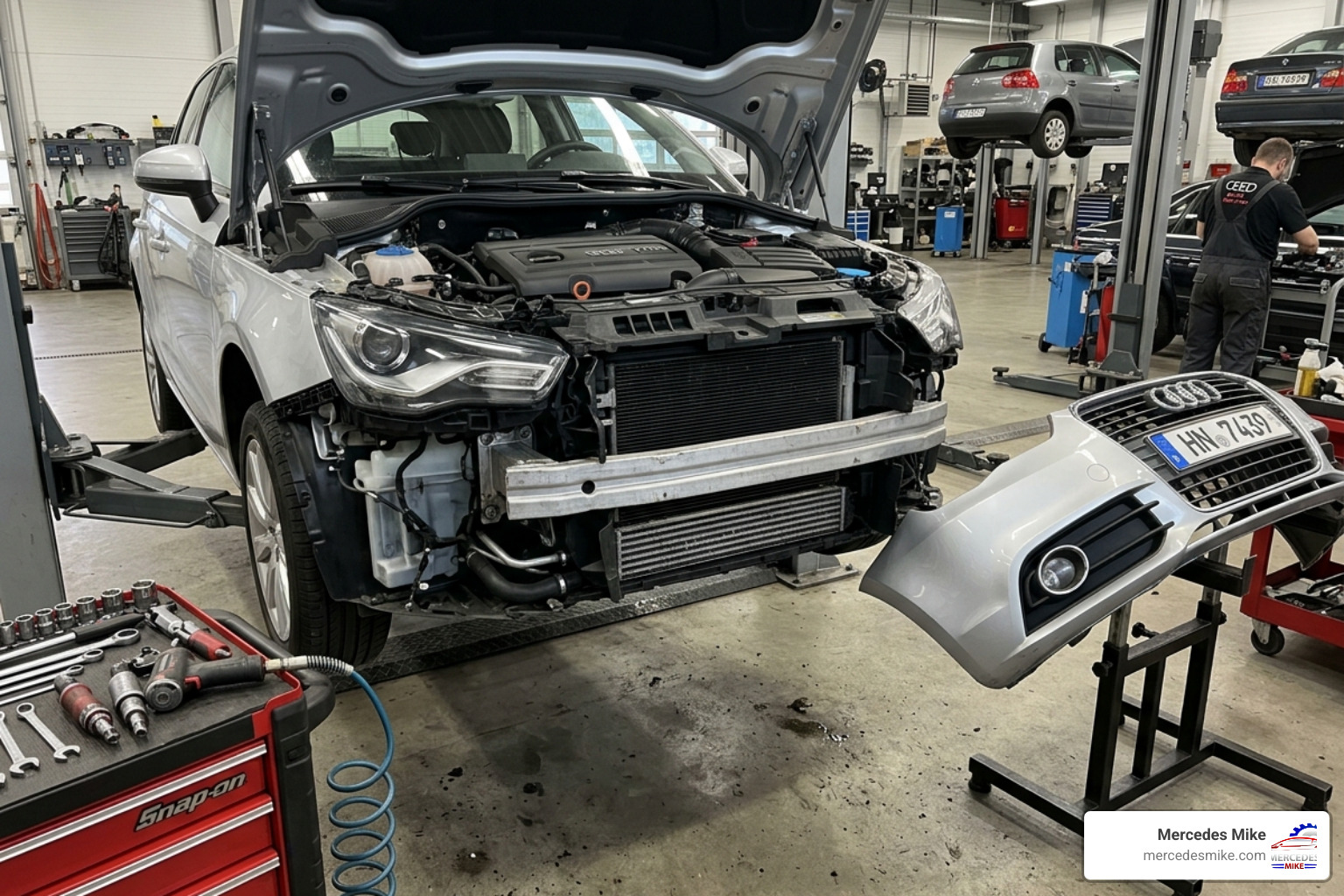 Audi A1 front end disassembly for radiator access - audi a1 radiator replacement